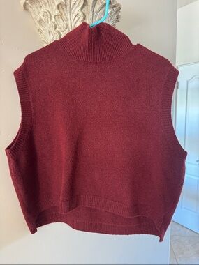 Sleeveless Mock Neck Sweater Vest - Burgundy